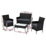 Gardeon 4 Seater Outdoor Sofa Set with Storage Cover Wicker Table Chair Black - Image 2