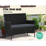 Gardeon 4 Seater Outdoor Sofa Set with Storage Cover Wicker Table Chair Black - Image 4