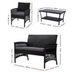Gardeon 4PCS Outdoor Sofa Set Wicker Harp Chair Table Garden Furniture Black - Image 2