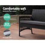 Gardeon 4PCS Outdoor Sofa Set Wicker Harp Chair Table Garden Furniture Black - Image 7