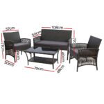 Gardeon 4PCS Outdoor Sofa Set with Storage Cover Wicker Harp Chair Table Grey - Image 2