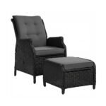 Gardeon Recliner Chair Sun lounge Wicker Lounger Outdoor Furniture Patio Adjustable Black - Image 2