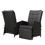 Gardeon 2PC Recliner Chairs Sun lounge Wicker Lounger Outdoor Furniture Adjustable Black - Image 3