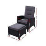 Gardeon 2PC Recliner Chairs Sun lounge Wicker Lounger Outdoor Furniture Adjustable Black - Image 2