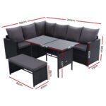 Gardeon Outdoor Furniture Dining Setting Sofa Set Lounge Wicker 8 Seater Black - Image 2