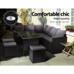 Gardeon Outdoor Dining Set Sofa Lounge Setting Chairs Table Ottoman Black Cover - Image 3