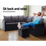 Gardeon Outdoor Dining Set Sofa Lounge Setting Chairs Table Ottoman Black Cover - Image 4