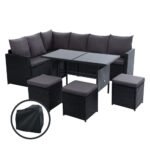 Gardeon Outdoor Dining Set Sofa Lounge Setting Chairs Table Ottoman Black Cover - Image 7