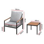 Gardeon 3PC Outdoor Furniture Bistro Set Lounge Setting Chairs Table Patio Black - Image 2