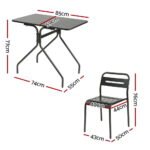 Gardeon 3PC Outdoor Bistro Set Patio Furniture Steel Table and Chairs Black - Image 2