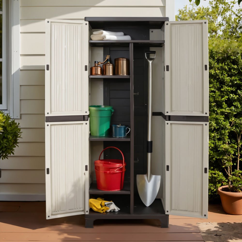 OSC-CABI-H1D-8341-07 Gardeon Outdoor Storage Cabinet Box 173cm Lockable Cupboard Sheds Garage Adjustable Beige - Image 1