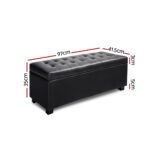 Artiss Storage Ottoman Blanket Box 97cm Leather Black - Image 2