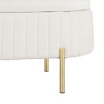 Artiss Storage Ottoman Blanket Box 87cm Velvet Oval White - Image 4