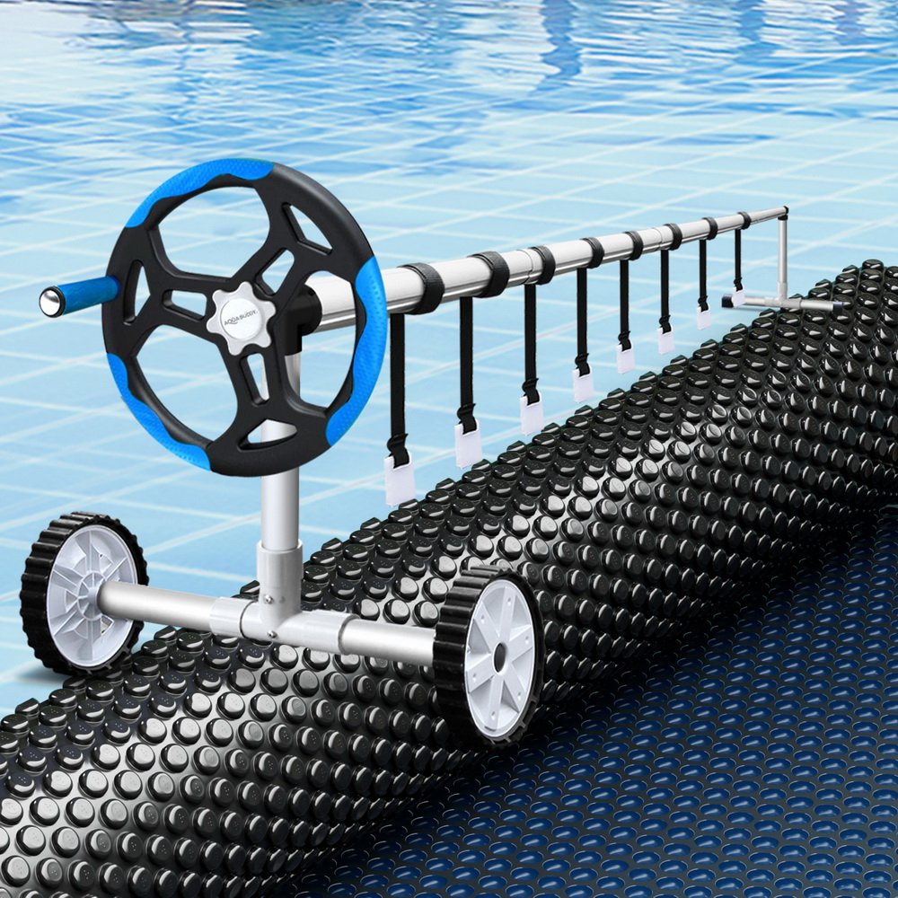 PC-95X50-L-BK-BL-ROLLER-BU-191828-04 Aqua Buddy Pool Cover 600 Micron 9.5x5m w/ Blue Roller 5.55m Black Solar Blanket - Image 1