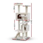 i.Pet Cat Tree 134cm Tower Scratching Post Scratcher Wood Condo House Bed Beige - Image 2