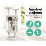 i.Pet Cat Tree 134cm Tower Scratching Post Scratcher Wood Condo House Bed Beige - Image 3