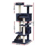 i.Pet Cat Tree 134cm Tower Scratching Post Scratcher Wood Condo House Bed Grey - Image 2