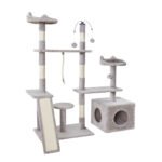 i.Pet Cat Tree 135cm Tower Scratching Post Scratcher Wood Condo House Toys Grey - Image 7
