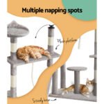 i.Pet Cat Tree 135cm Tower Scratching Post Scratcher Wood Condo House Toys Grey - Image 6