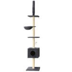 i.Pet Cat Tree 260cm Tower Scratching Post Scratcher Floor to Ceiling Cats Bed Dark Grey - Image 7