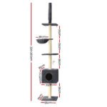 i.Pet Cat Tree 260cm Tower Scratching Post Scratcher Floor to Ceiling Cats Bed Dark Grey - Image 2