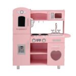 Keezi Kids Kitchen Play Set Wooden Pretend Toys Cooking Children Food Pink - Image 3
