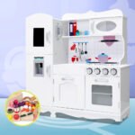 Keezi Kids Kitchen Play Set Wooden Pretend Toys Cooking Children Food White - Image 8