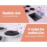 Keezi Kids Kitchen Play Set Wooden Pretend Toys Cooking Children Fridge Oven Red - Image 4