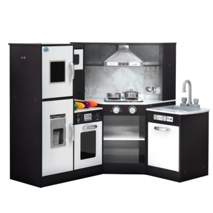 Keezi Kids Kitchen Play Set Wooden Pretend Cooking Playset w/Sounds Lights Black