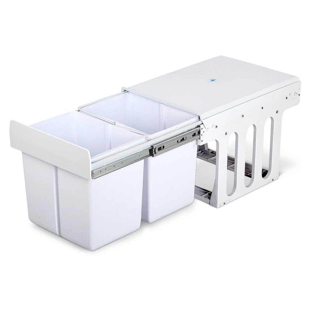 POT-BIN-15L-SET-WH-00 Cefito Pull Out Bin Kitchen Double Basket 2X15L White - Image 1