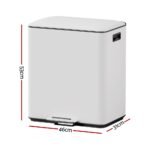 Cefito Pedal Bins Rubbish Bin Dual Compartment Waste Recycle Dustbins 40L White - Image 2
