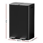 Cefito Pedal Bins Rubbish Bin Dual Compartment Waste Recycle Dustbins 60L Black - Image 2