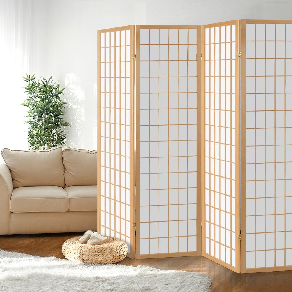RD-4019-4P-NT-202502281402-00 Artiss 4 Panel Room Divider Screen 174x179cm Natural - Image 1