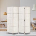 Artiss 4 Panel Room Divider Screen 163x170cm Woven White - Image 7