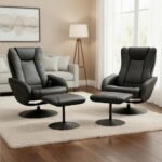 Artiss 2X Recliner Chair Ottoman Heated Massage Black - Image 7