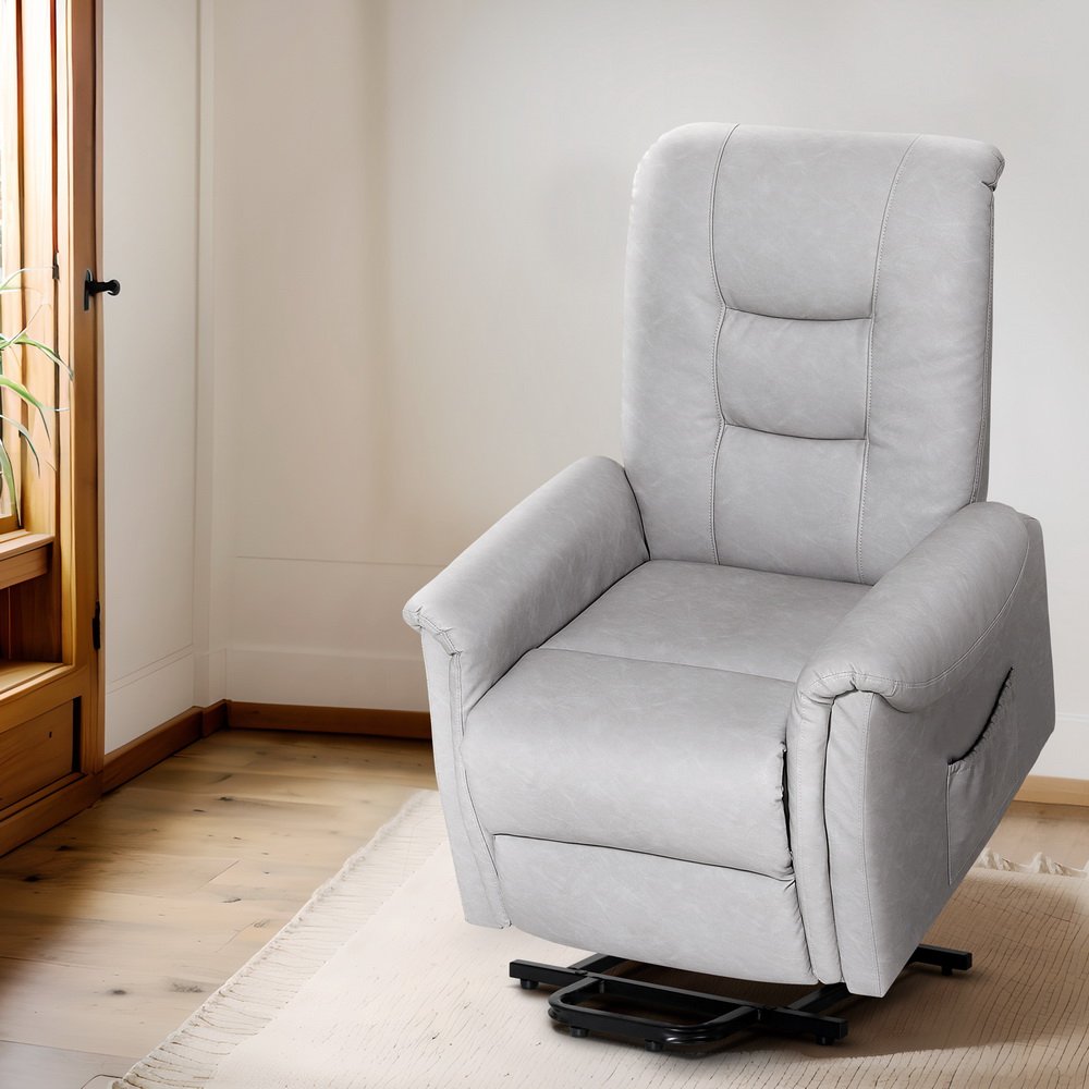 RECLINER-A17-PU-GY-150741-06 Artiss Recliner Chair Lift Assist Chair Leather Grey - Image 1