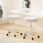 Artiss 2x Salon Stool Round Swivel Chair White - Image 7