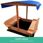 Keezi Kids Sandpit Wooden Sandbox Sand Pit with Canopy Foldable Seat Toys 120cm - Image 3