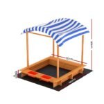 Keezi Kids Sandpit Wooden Sandbox Sand Pit with Canopy Water Basin Toys 146cm - Image 2