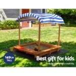 Keezi Kids Sandpit Wooden Sandbox Sand Pit with Canopy Water Basin Toys 146cm - Image 4