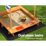 Keezi Kids Sandpit Wooden Sandbox Sand Pit with Canopy Water Basin Toys 146cm - Image 6
