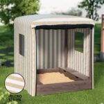 Keezi Kids Sandpit Wooden Sandbox Sand Pit with Canopy Window Water Basin 120cm - Image 6