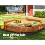 Keezi Kids Sandpit Wooden Round Sand Pit with Cover Bench Seat Beach Toys 182cm - Image 4