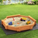 Keezi Kids Sandpit Wooden Round Sand Pit with Cover Bench Seat Beach Toys 182cm - Image 7