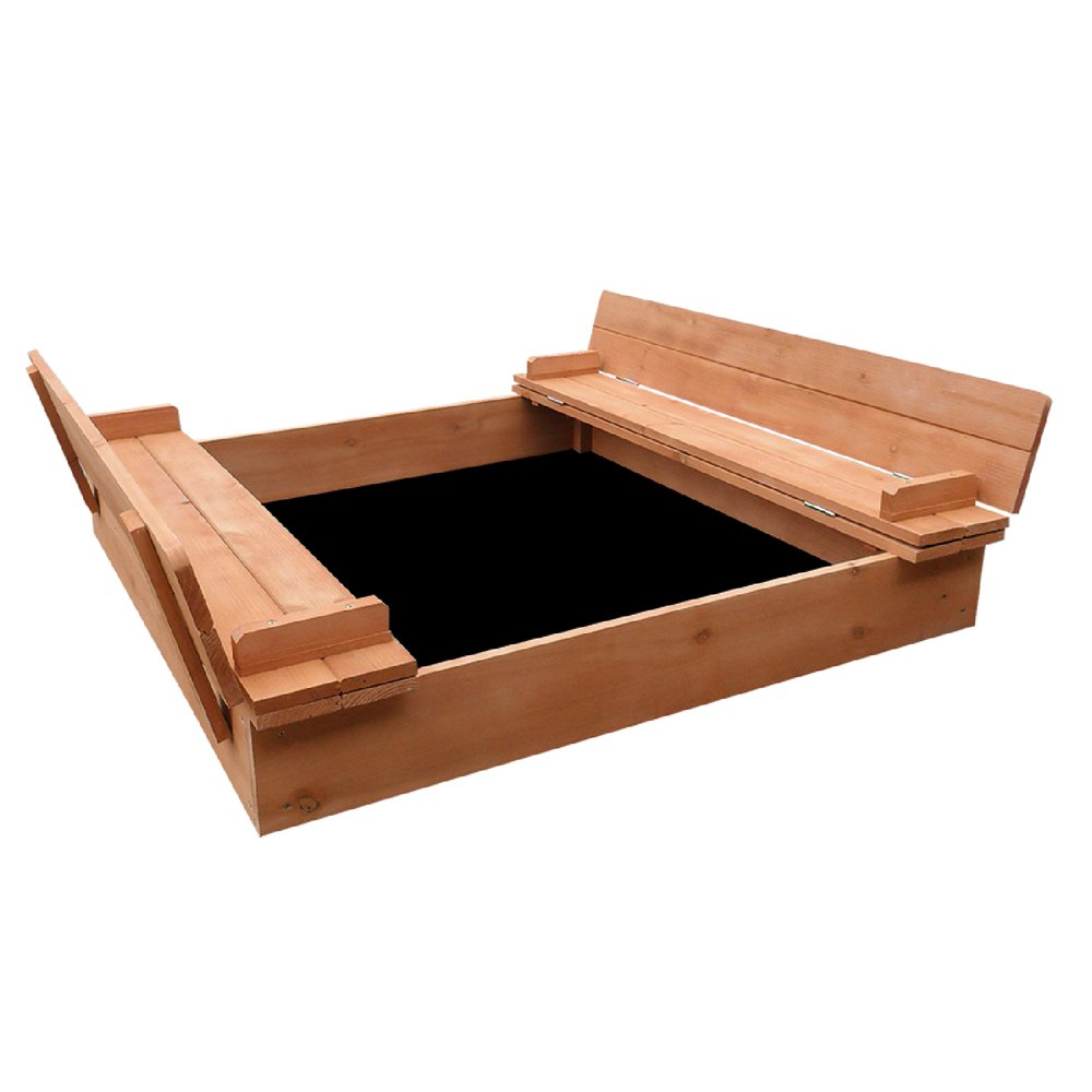 SAND-SQUARE-95-00 Keezi Kids Sandpit Wooden Sandbox Sand Pit Foldable Seat Outdoor Beach Toys 90cm - Image 1