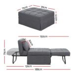 Artiss Sofa Bed Lounge Convertible Ottoman 1 Seater Couch Recliner Linen Grey - Image 2