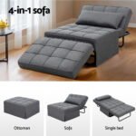 Artiss Sofa Bed Lounge Convertible Ottoman 1 Seater Couch Recliner Linen Grey - Image 4