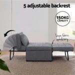 Artiss Sofa Bed Lounge Convertible Ottoman 1 Seater Couch Recliner Linen Grey - Image 5