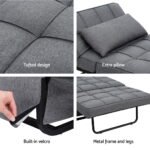 Artiss Sofa Bed Lounge Convertible Ottoman 1 Seater Couch Recliner Linen Grey - Image 6