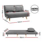 Artiss Sofa Bed 2 Seater Convertible Couch Recliner Lounge Chair Linen - Image 2